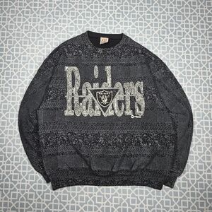VTG 90's NFL Las Vegas Raiders AOP Players Grey Crewneck Sweatshirt Men XL